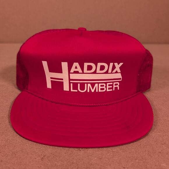 Vintage 90s Haddix Lumber Hat Red Mesh Snapback Trucker Cap Mad Hatter Sri Lanka - Picture 2 of 8